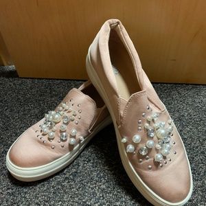 Pink Satin Embellished slip on shoes